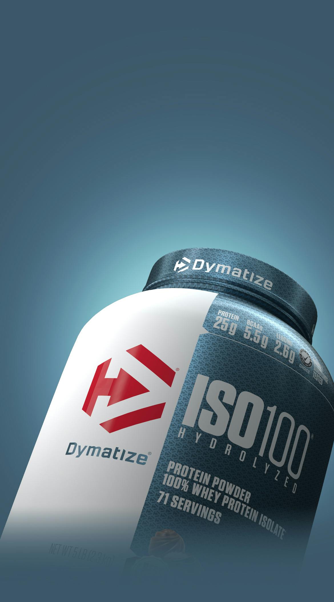 A single tub of Dymatize ISO100 Powder