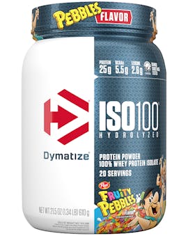 A single tub of Dymatize ISO100 Fruity Pebbles