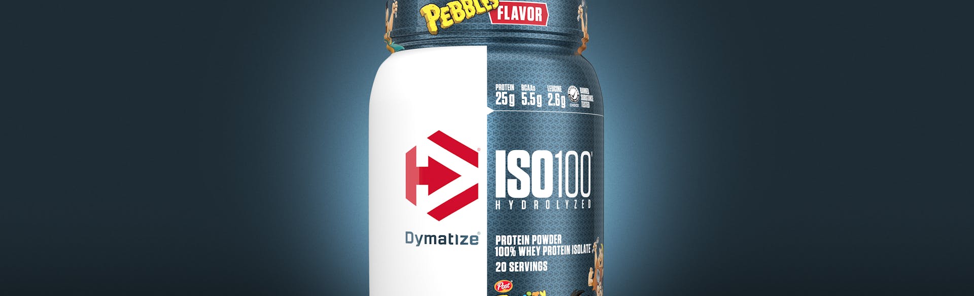 A single tub of Dymatize ISO100 Fruity Pebbles