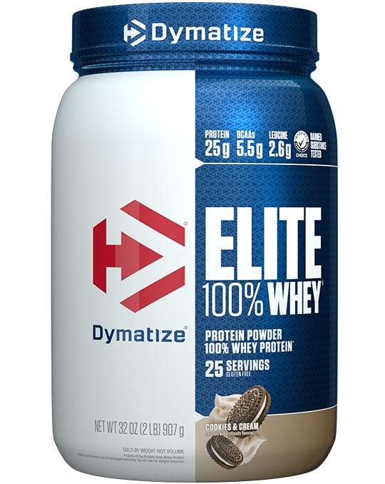 A single tub of Dymatize Elite 100 Whey Cookies & Cream