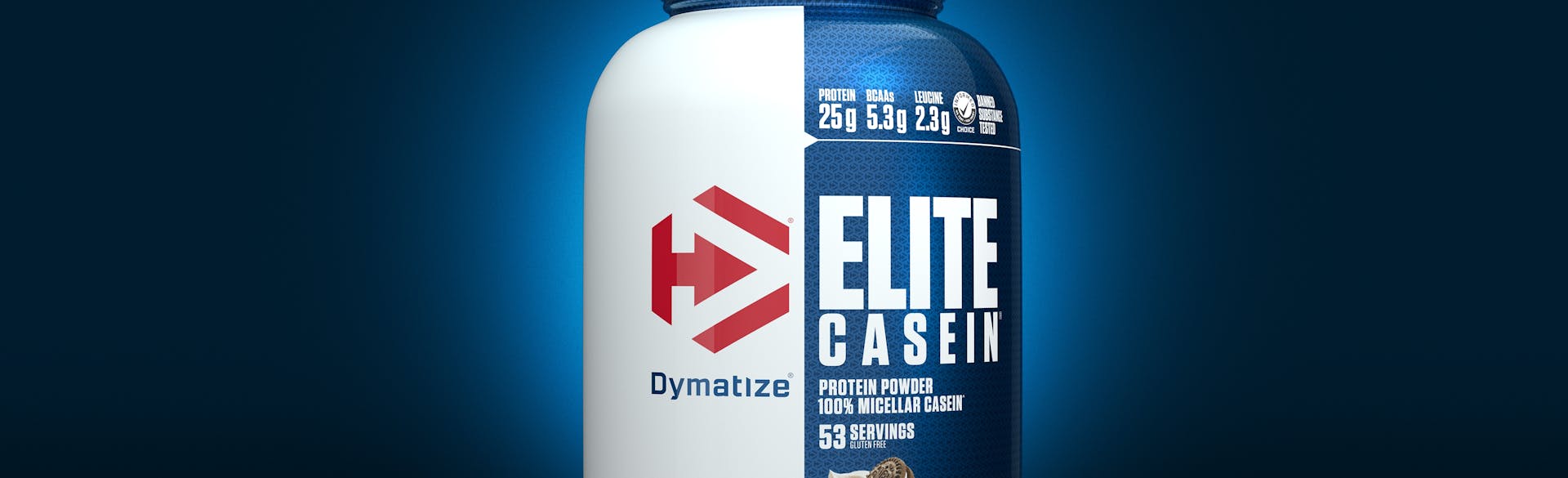 A single tub of Dymatize Elite Casein Cookies & Cream