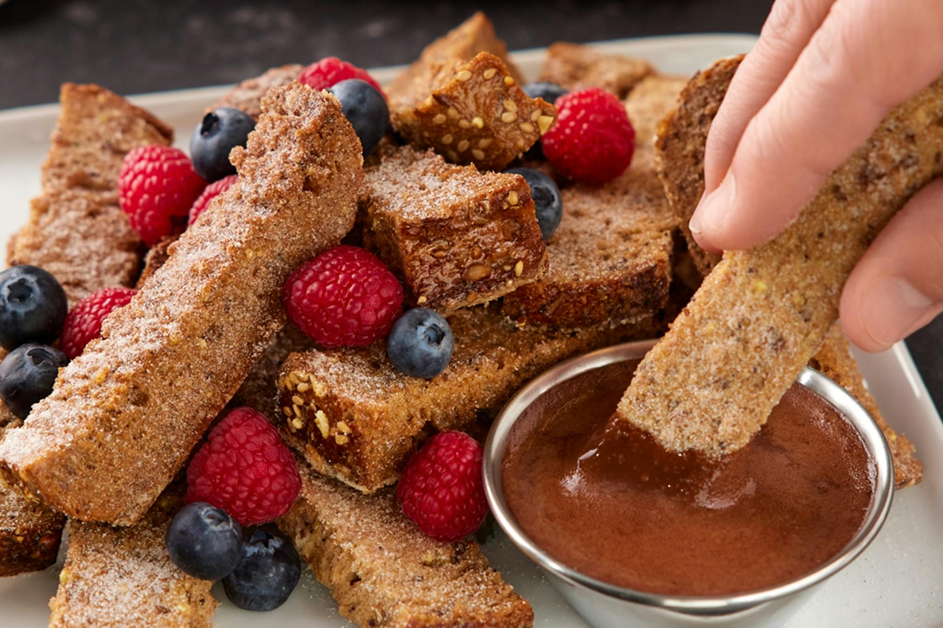 Protein French Toast Sticks with Chocolate Protein Dipping Sauce