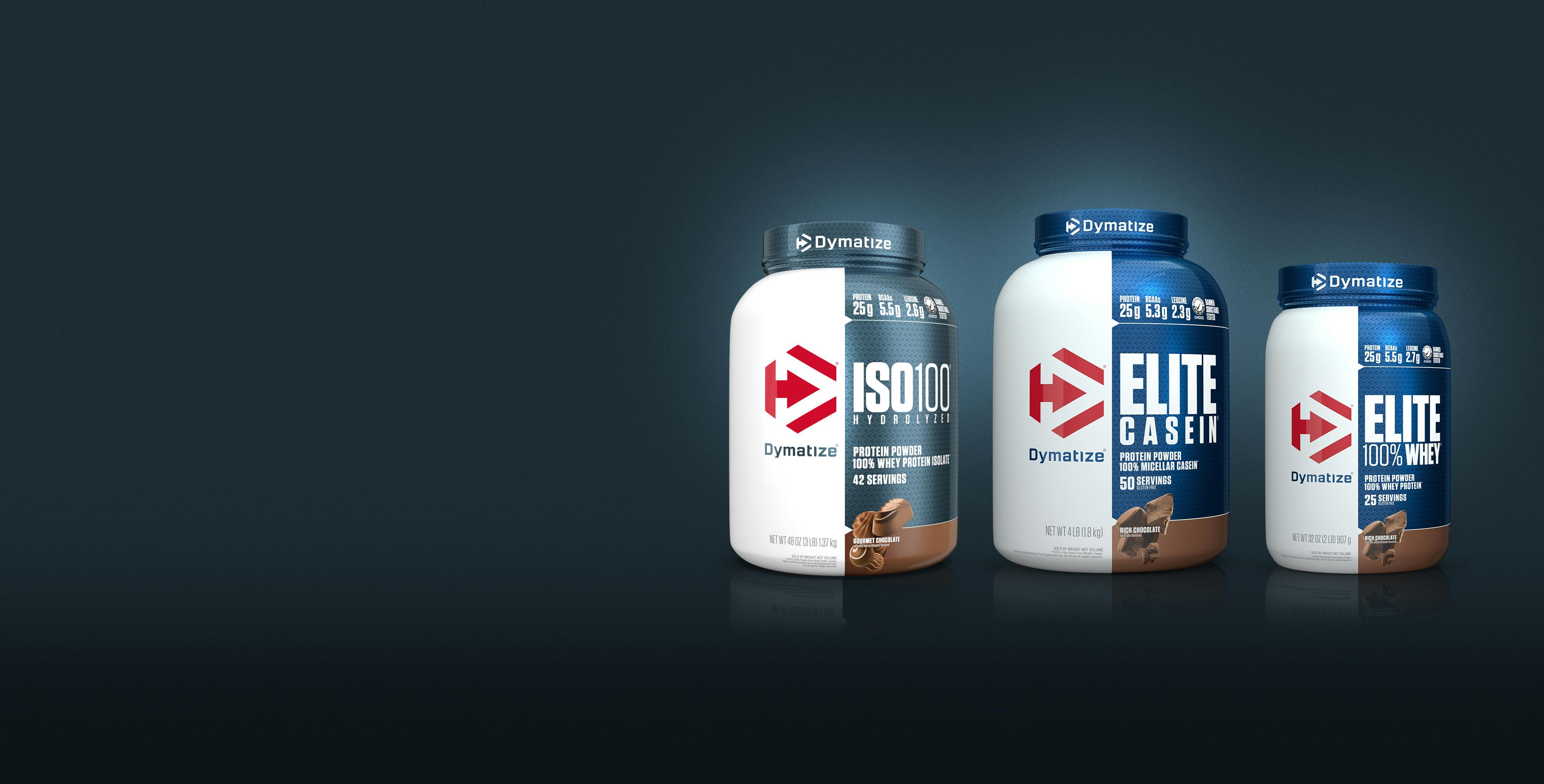 A selection of Dymatize Protein products.