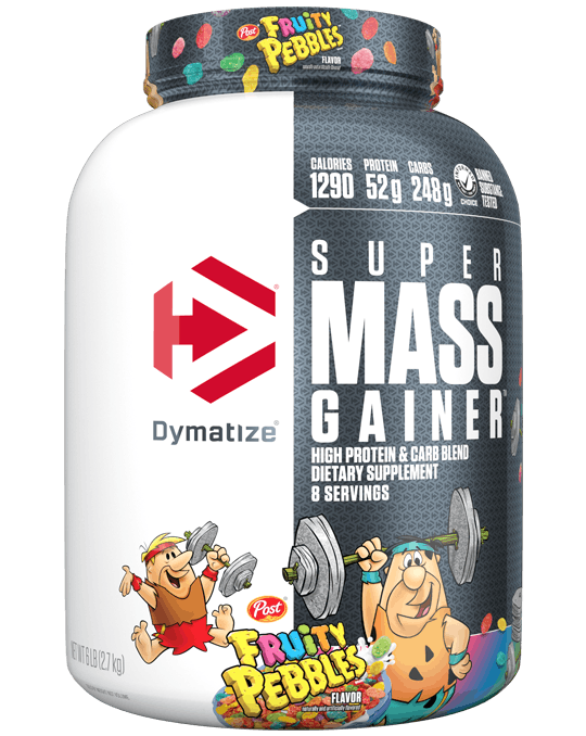 A tub of Super Mass Gainer Fruity Pebbles.